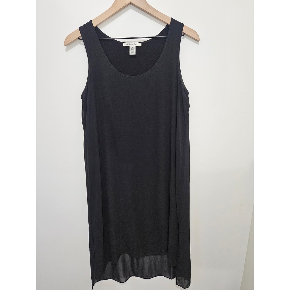 Kenneth Cole New York Black High Low Shift Dress Sleeveless Chiffon Layered Sz 6